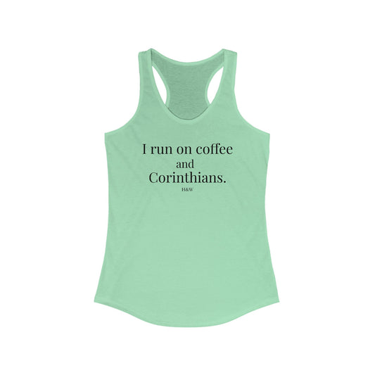 Coffee & Corinthians Racerback Tank Top for Women - Perfect for Gym, Yoga, Casual Wear, Gift for Coffee Lovers, Running Gear