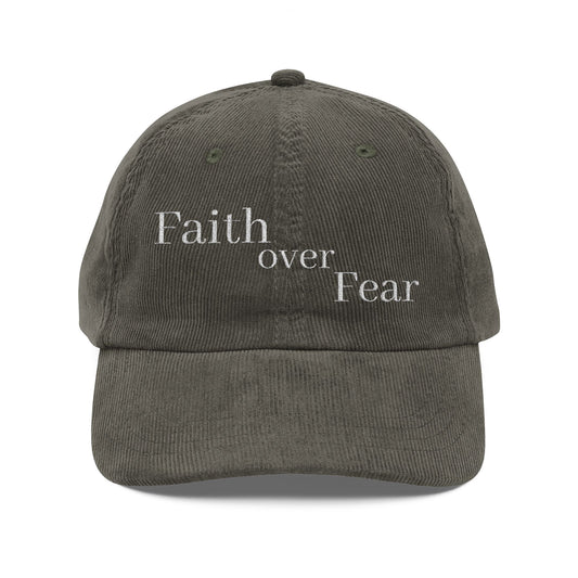 Vintage Faith Over Fear Cap, Corduroy Hat, Inspirational Accessory, Gift for Her, Casual Wear