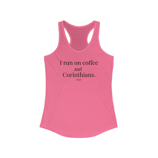 Coffee & Corinthians Racerback Tank Top for Women - Perfect for Gym, Yoga, Casual Wear, Gift for Coffee Lovers, Running Gear