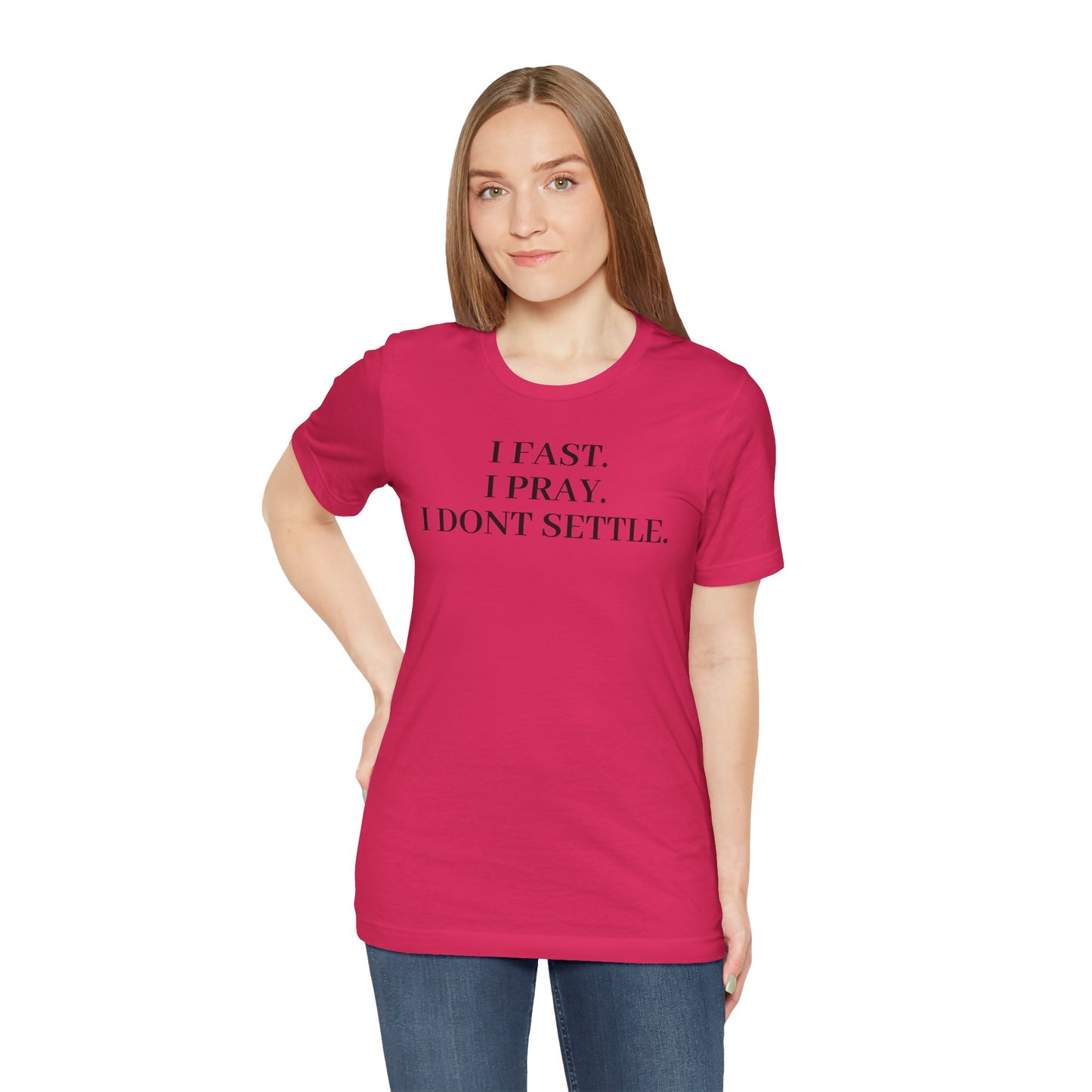 Faith-Inspired Unisex Tee: I Fast, I Pray, I Don’t Settle - Spiritual T-Shirt, Motivational Shirt, Gift for Believers, Everyday Wear, [...]