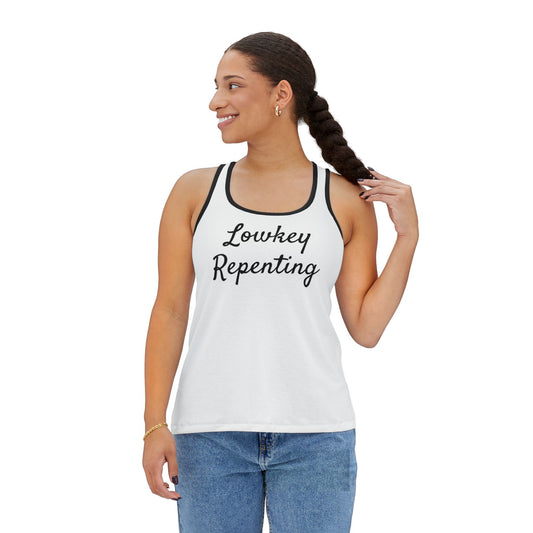 Women's Tank Top with 'Lowkey Repenting' Quote - Casual Comfort Wear for Summer, Workout Gear, Gifts for Her, Relaxed Style, Vacation [...]