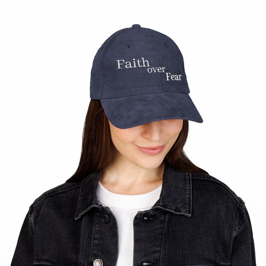 Vintage Faith Over Fear Cap, Corduroy Hat, Inspirational Accessory, Gift for Her, Casual Wear